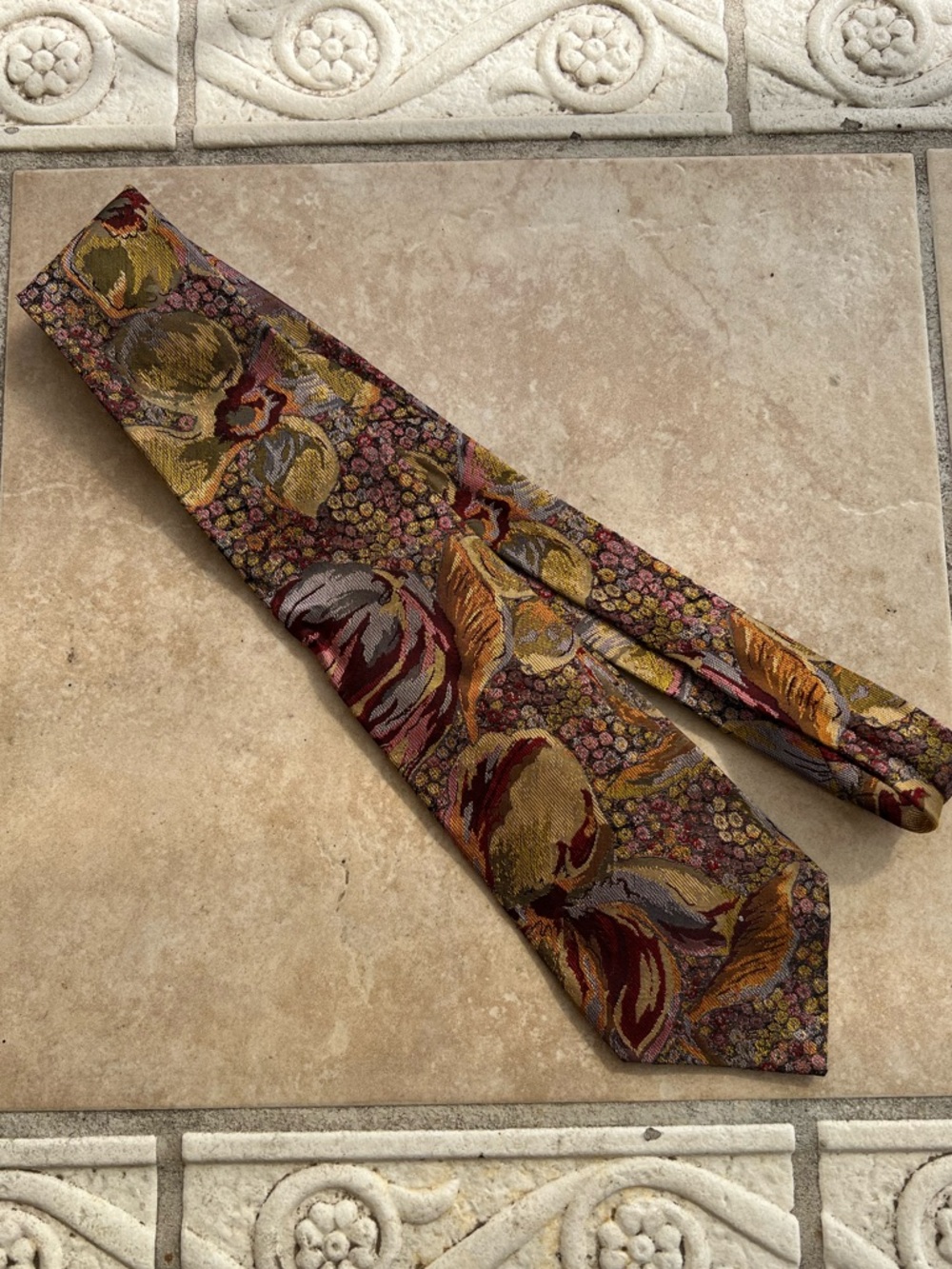 Jean Paul Gaultier Floral Jacquard Tie in Gold, Burgundy, Olive